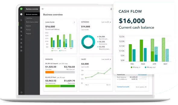quickbooks dashboard screen grab