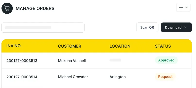 manage orders dashboard screen grab